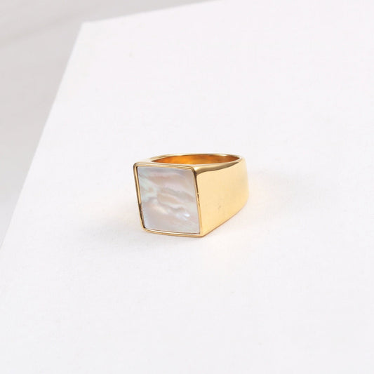 18K Gold Plated Large Square Mother-of-Pearl Ring