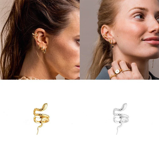 S925 No-Piecing Snake Ear Cuff, Conch Ear Cuff, Snake Ear Cuff, Serpent Ear Cuff