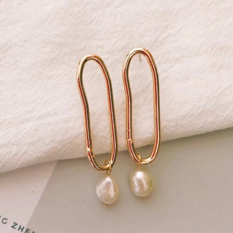 18K Gold Plated Vintage Genuine Freshwater Pearl Hoop Earrings