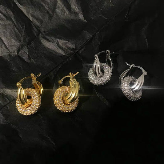 18K Gold Plated Sparkly Double Hoop Earrings, 17mm Gold CZ Hoop Earrings