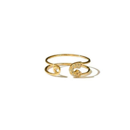 Adjustable 18K Gold Plated CZ Safety Pin Ring, Minimalist Rings, Stacking Ring