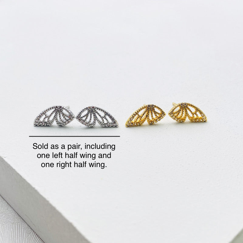 18K Gold Plated CZ Half Butterfly Wing Earrings