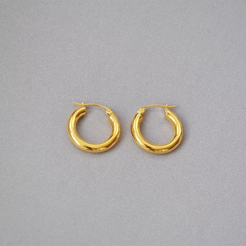 22mm 18K Gold Plated Chunky Medium Hoop Earrings, Hoop Earrings