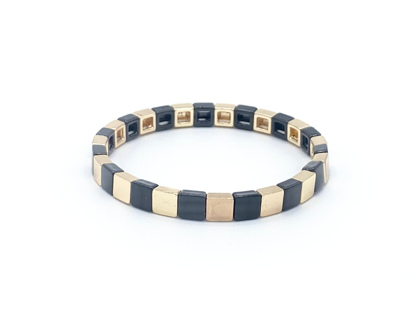 6mm dünnes Regenbogen-Gold-Emaille-Fliesenperlenarmband, Colorblock-Armbänder, Emailleperlen, trendige Tila