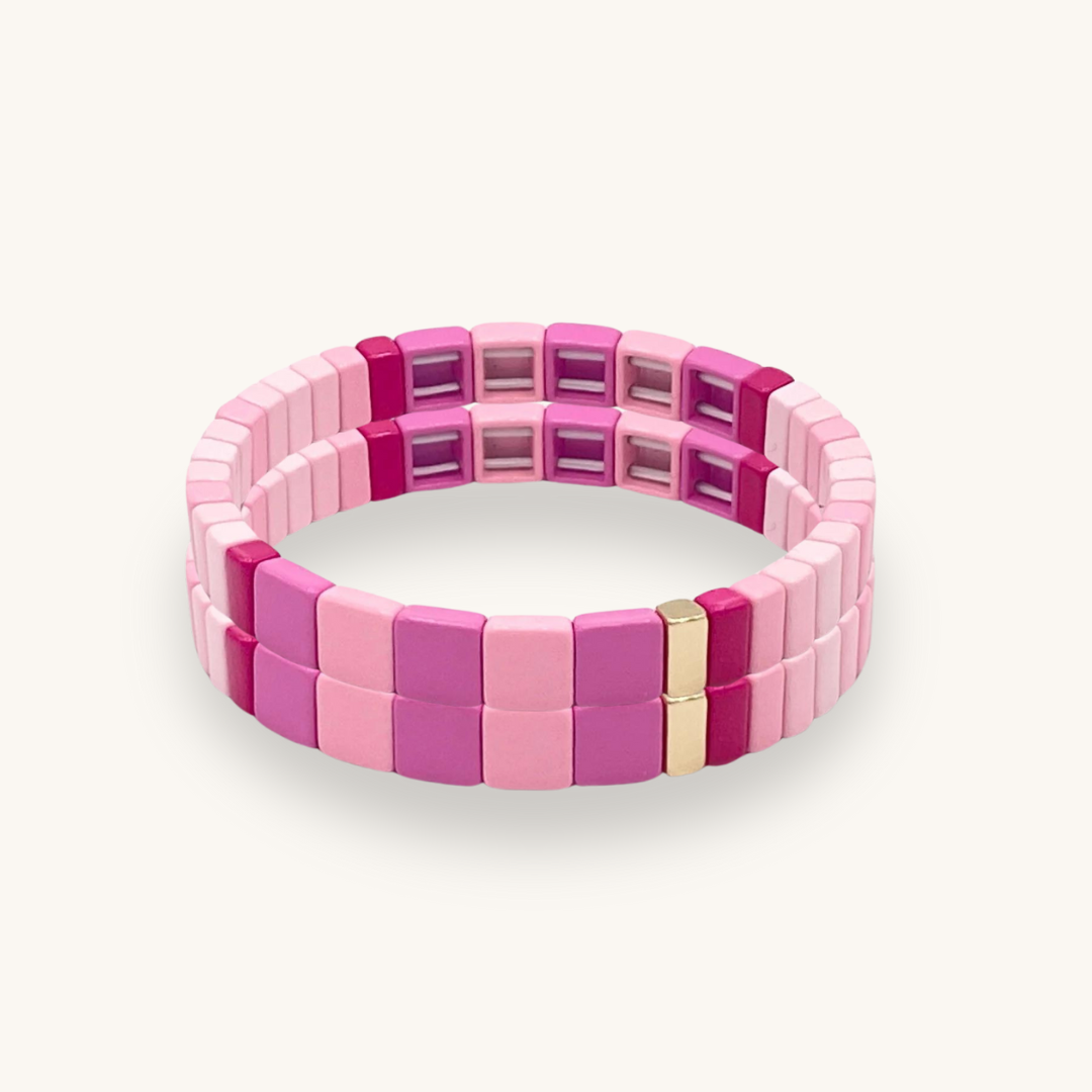 PINK | Handcrafted Enamel Tile Bracelet Set