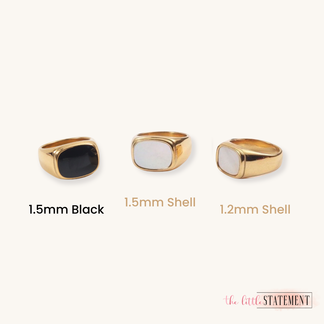 18K Gold Plated Mother-of-Pearl Ring, Chunky Black Pax Ring