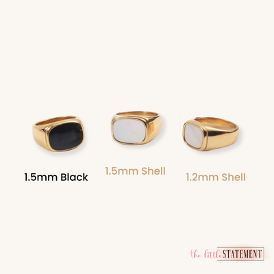 18K Gold Plated Mother-of-Pearl Ring, Chunky Black Pax Ring