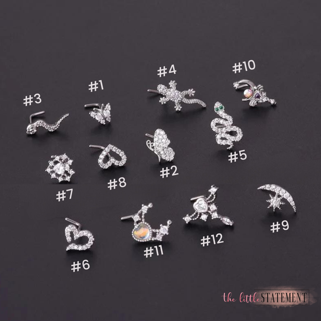Dramatic Nose Stud, SERIES F - 20G Statement CZ Nose Stud (Piercing Required)