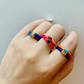 Retro 90s Colorful Enamel S925 Sterling Silver Ring with Crystal