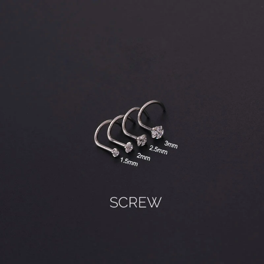 SERIES G - 1.5mm/2mm/2.5mm/3mm Tiny CZ Nose Stud, 20G Minimalist Nose Screw, Barely There Nose Pin