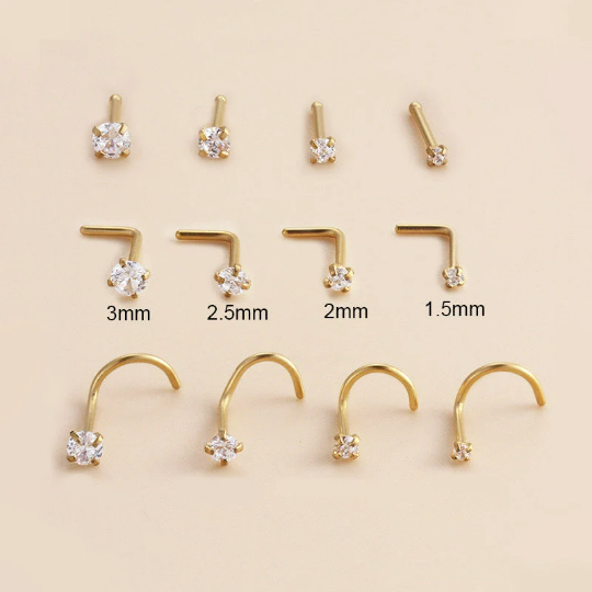 SERIES G - 1.5mm/2mm/2.5mm/3mm Tiny CZ Nose Stud, 20G Minimalist Nose Screw, Barely There Nose Pin