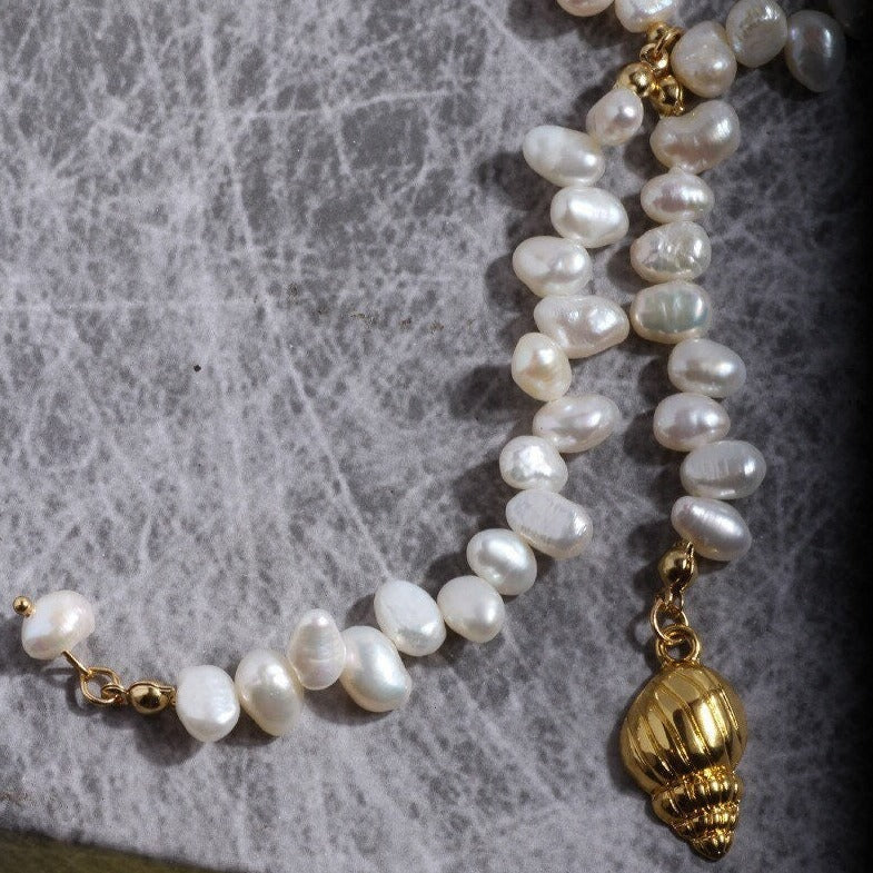 Gold Shell Baroque Freshwater Pearl Necklace