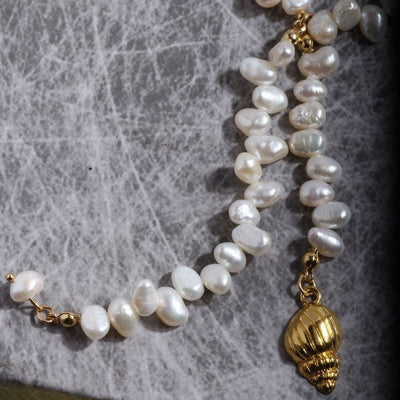 Gold Shell Baroque Freshwater Pearl Necklace