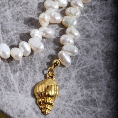 Gold Shell Baroque Freshwater Pearl Necklace