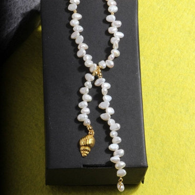 Gold Shell Baroque Freshwater Pearl Necklace