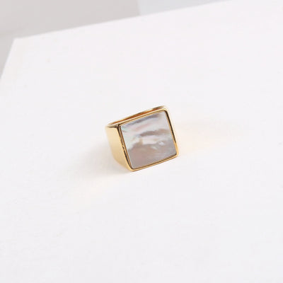 18K Gold Plated Large Square Mother-of-Pearl Ring