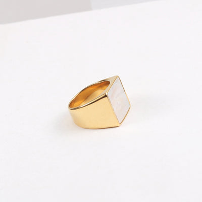 18K Gold Plated Large Square Mother-of-Pearl Ring