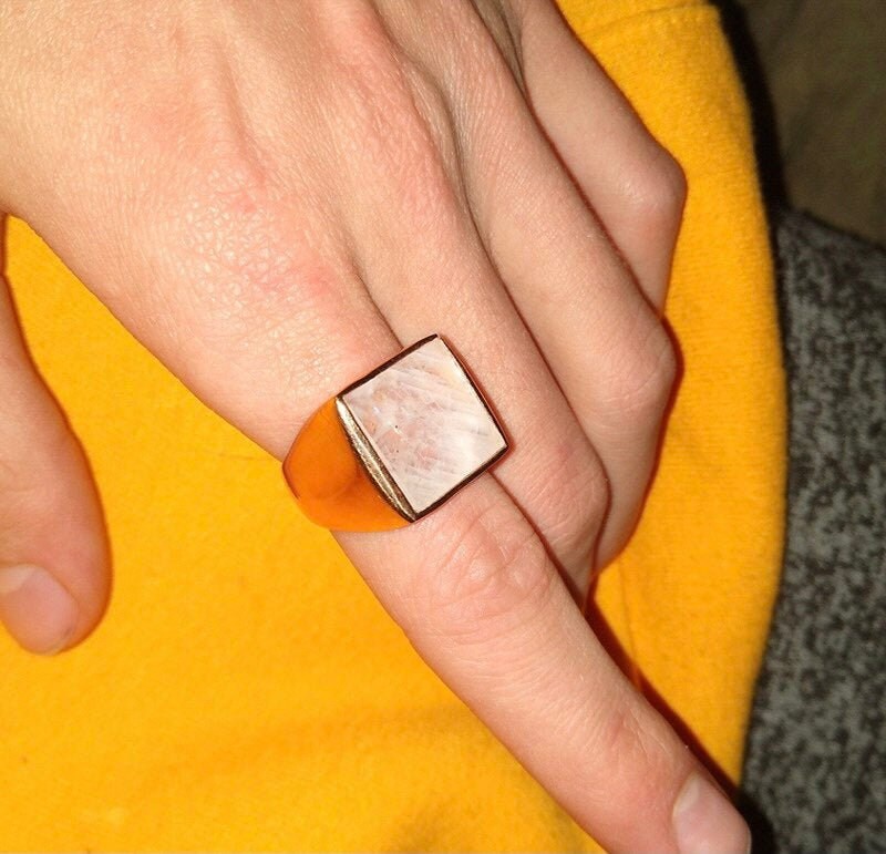 18K Gold Plated Large Square Mother-of-Pearl Ring