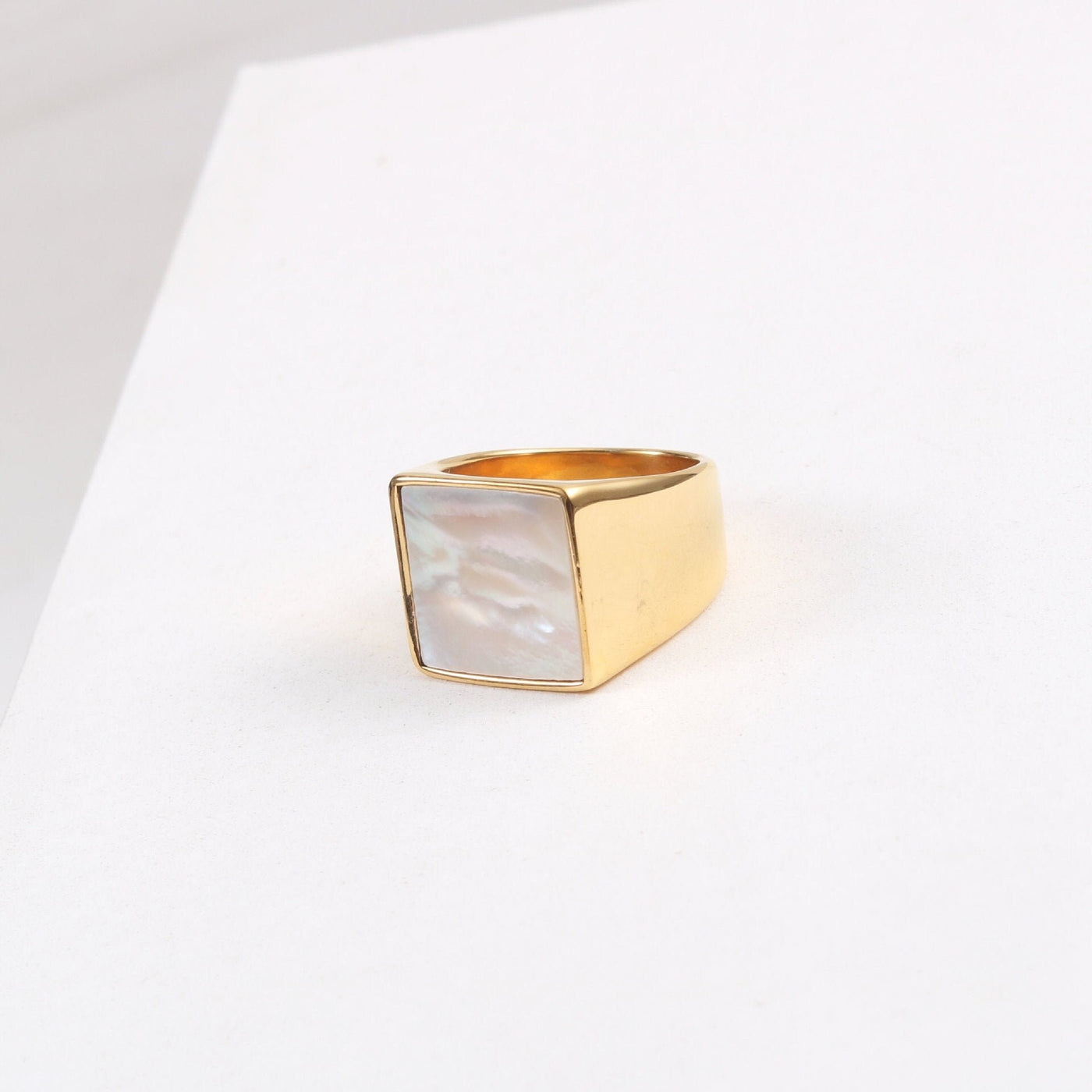 18K Gold Plated Large Square Mother-of-Pearl Ring