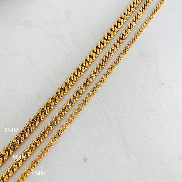 18K Gold Plated 4mm/6mm/8mm Round Curb Necklace