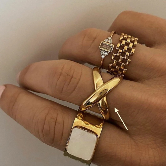 18K Gold Plated Chunky Cross Ring, Gold X Ring, Chunky Gold Ring