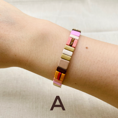 Bracelets de carreaux d’émail couleur d’automne noisette, bracelets colorblock, perles d’émail, Tila tendance