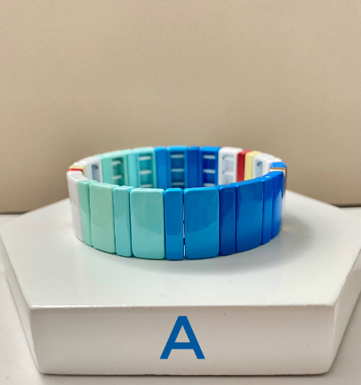 Ozeanblaues Mix-Emaille-Fliesenperlen-Armband, türkisfarbene Colorblock-Armbänder