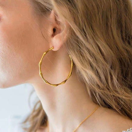 18K Gold Plated Bamboo Hoops, Gold Hoop Earrings