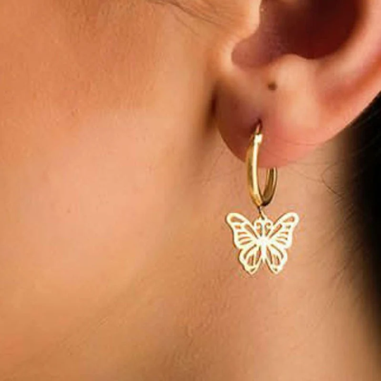 18K Gold Plated Carved Butterfly Earrings (A Pair), Gold Butterfly Huggies