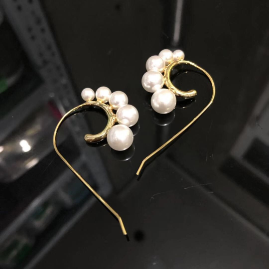 18k Gold Plated Designer Faux Pearl Hoop Earrings, Classy Evening Earrings