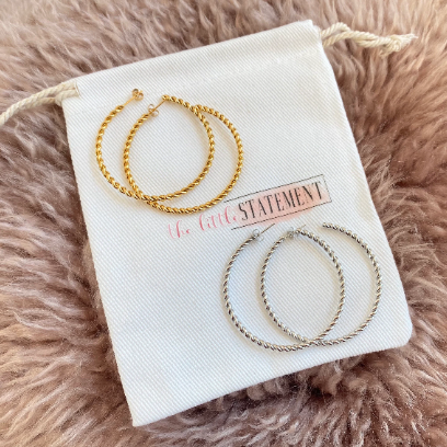 50mm 18K Gold Plated Thin Twist Hoop Earrings, Silver Hoop Earrings