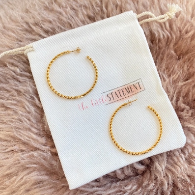 50mm 18K Gold Plated Thin Twist Hoop Earrings, Silver Hoop Earrings