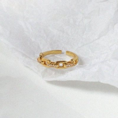 Adjustable 18K Gold Plated CZ Chain Ring, Minimalist Rings, CZ Curb Chain Ring