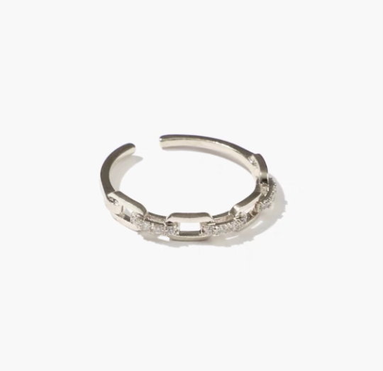 Bague de chaîne CZ plaquée or 18 carats réglable, bagues minimalistes, bague de chaîne de bordure CZ