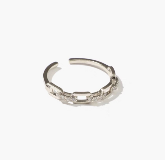 Adjustable 18K Gold Plated CZ Chain Ring, Minimalist Rings, CZ Curb Chain Ring