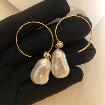 18k Gold Large Resin Pearl Drop Earrings (A Pair), Gold Hoop Earrings