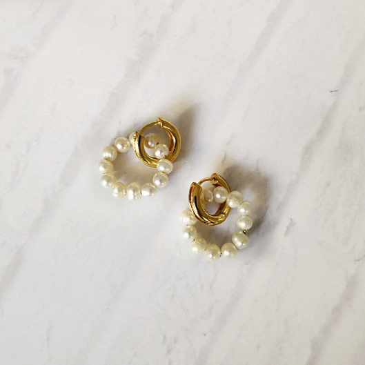 Vintage Freshwater Pearl Hoop Earrings, Genuine Baroque Pearl Earrings
