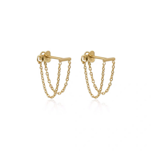 18K Gold Plated Double Chain Earrings, Everyday Earrings, Minimalist Earrings