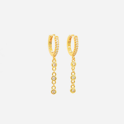 S925 Sparkly CZ 3 Dots Hoops, Dainty Chain Hoops