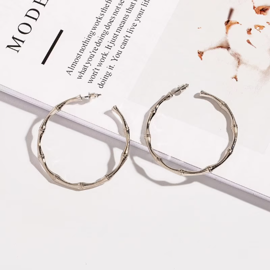 18K Gold Plated Bamboo Hoops, Gold Hoop Earrings