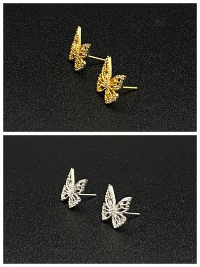 18K Gold Plated CZ Full Butterfly Earrings, Bridesmaid Earrings