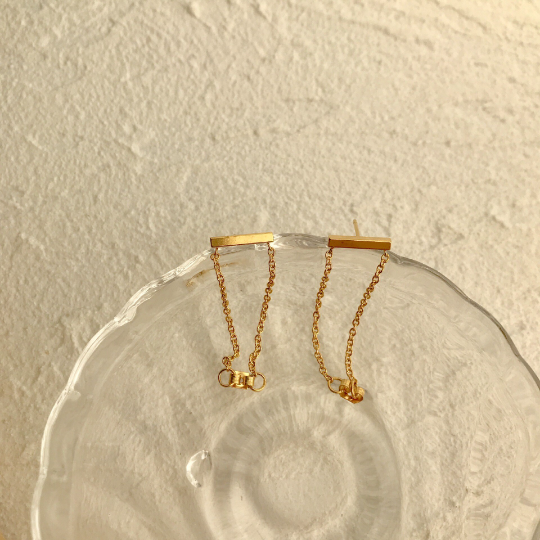 18K Gold Plated Double Chain Earrings, Everyday Earrings, Minimalist Earrings