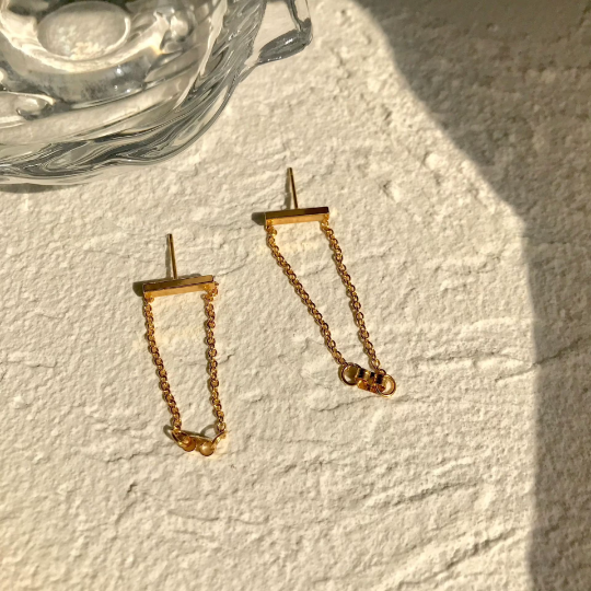 18K Gold Plated Double Chain Earrings, Everyday Earrings, Minimalist Earrings