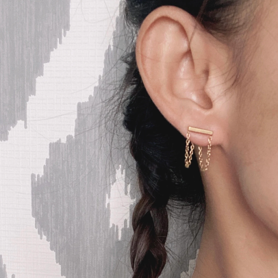 Boucles d’oreilles à double chaîne plaquées or 18 carats, boucles d’oreilles de tous les jours, boucles d’oreilles minimalistes