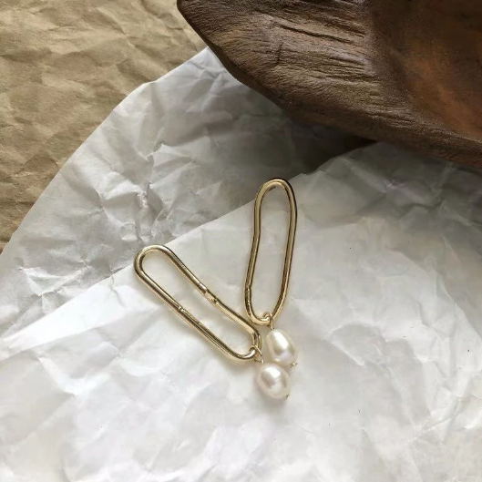 18K Gold Plated Vintage Genuine Freshwater Pearl Hoop Earrings