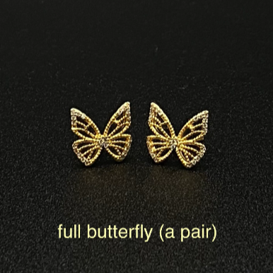 Boucles d'oreilles papillon complètes CZ plaquées or 18 carats, boucles d'oreilles de demoiselle d'honneur