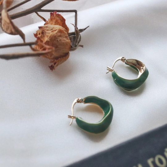Green enamel earrings on sale