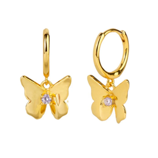 18K Gold Plated S925 Butterfly Earrings, Silver Butterfly Huggies