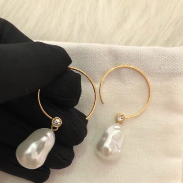 18k Gold Large Resin Pearl Drop Earrings (A Pair), Gold Hoop Earrings