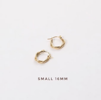 16mm/20mm/30mm 18K Gold Plated Simple Twist Hoop Earrings, Minimalist Earrings